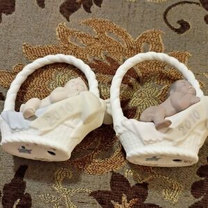 Porcelain Baby in Basket Figurine - White/Cream (2010)